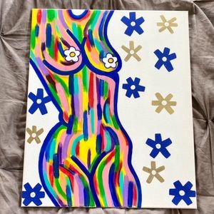 Abstract acrylic painting of a female body